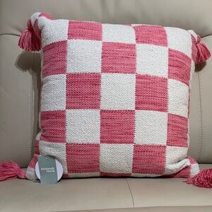 Kirkland's Home Pink and White Checkered Pillow BNWT 20x20in